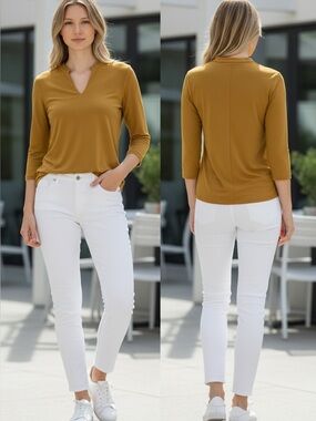 Source Unknown Mustard Long Sleeve V-Neck Top